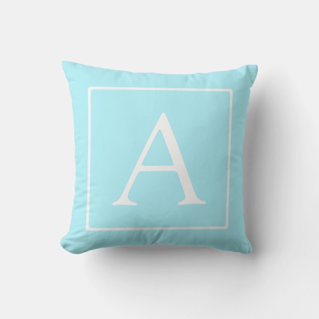 Simple Sky Blue Monogram Cushion (Front)