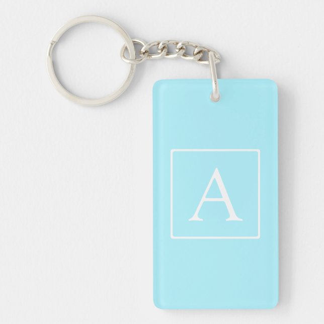 Simple Sky Blue Monogram Key Ring (Front)