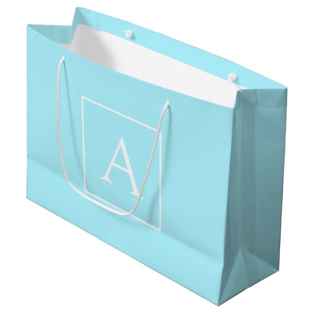 Simple Sky Blue Monogram Large Gift Bag (Front Angled)