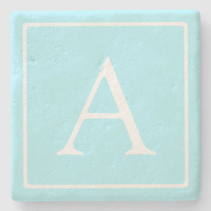 Simple Sky Blue Monogram Stone Coaster