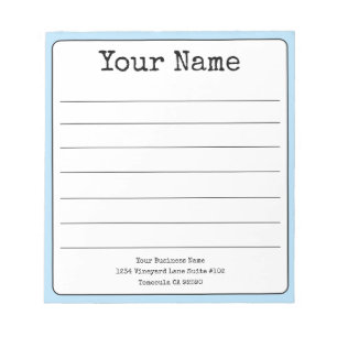 Simple Sky Blue Retro Add Your Name Lined Notepad