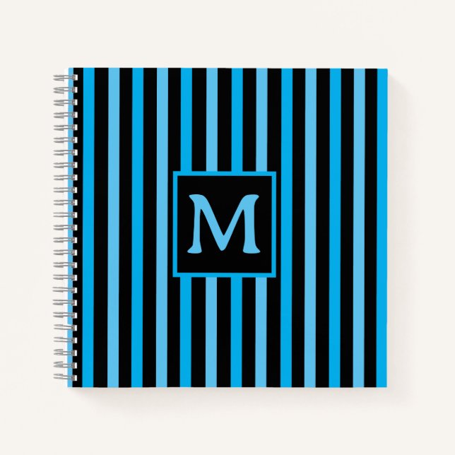 Simple Sky Blue Striped Initial Notebook (Front)