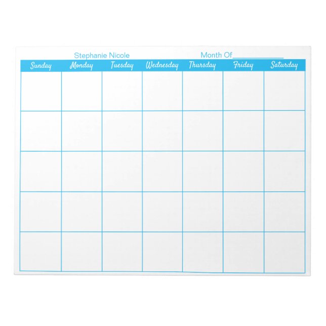 Simple Sky Blue Thin Border Name Monthly Planner Notepad (Front)