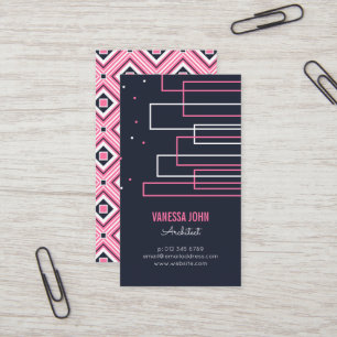 Simple Skyline   Hot Pink & Navy Blue Architect Business Card