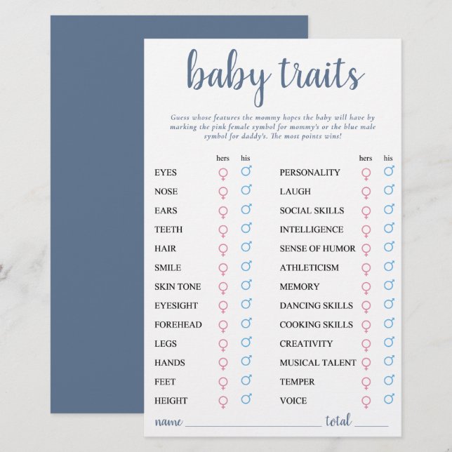 Simple Slate Baby Trait | Dusty Blue Keepsake Card (Front/Back)