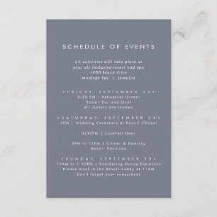 Simple Slate Blue Grey Wedding Schedule of Events Enclosure Card