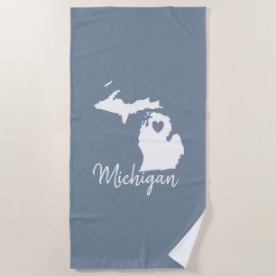 Simple Slate Blue Michigan Home State Map Beach Towel