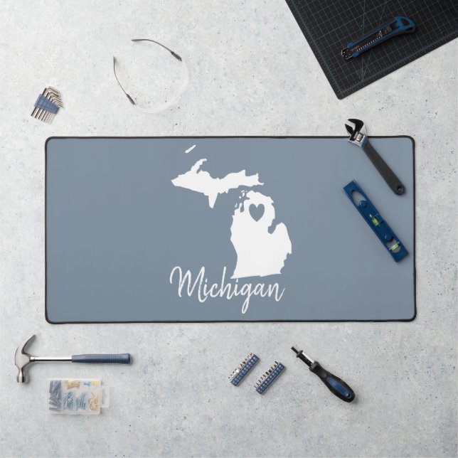 Simple Slate Blue Michigan Home State Map  Desk Mat (Workstation)