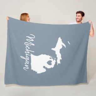 Simple Slate Blue Michigan Home State Map Fleece Blanket