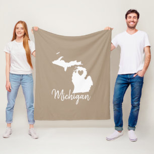 Simple Slate Blue Michigan Home State Map Fleece Blanket