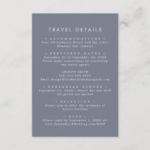 Simple Slate Destination Wedding Travel Detail Enclosure Card