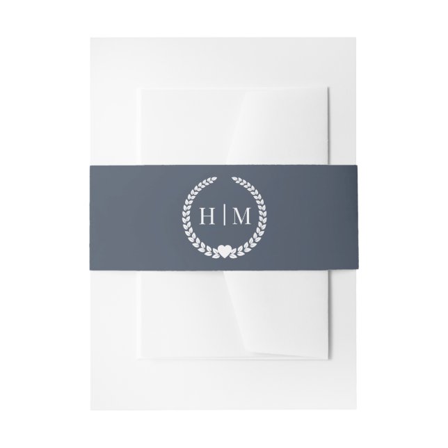Simple Slate Navy Blue Monogram Invitation Belly Band (Front Example)