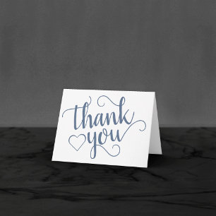 Simple Slate Script   Dusty Smoke Blue Heart Photo Thank You Card