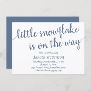 Simple Slate Shower   Dusty Blue Little Snowflake Invitation