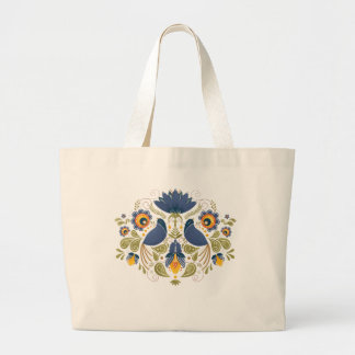 Simple Slavic Folk Bluebird Art Large Tote Bag