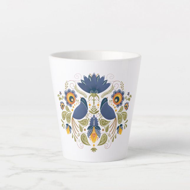 Simple Slavic Folk Bluebird Art Latte Mug (Front)