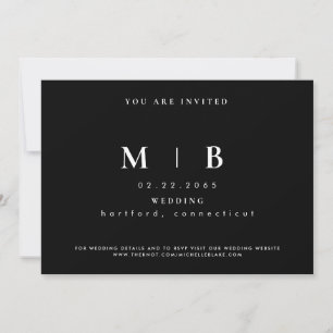 Simple & Sleek B/W Monogram Wedding  Invitation