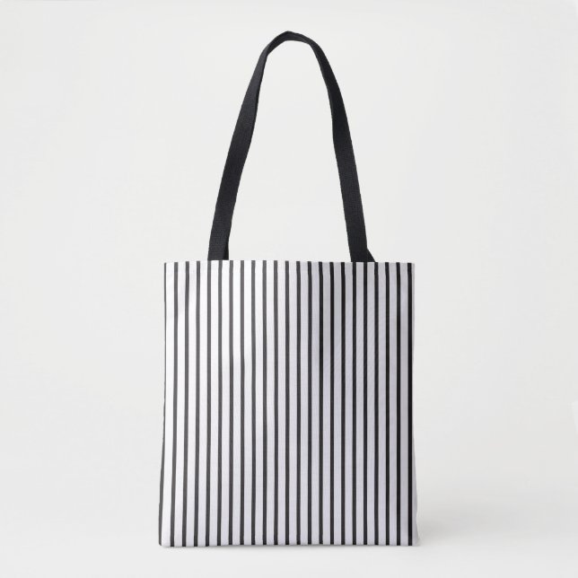 Simple Sleek Black and White Stripes Tote Bag (Front)