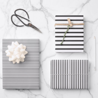 Simple Sleek Black and White Stripes Wrapping Paper Sheet