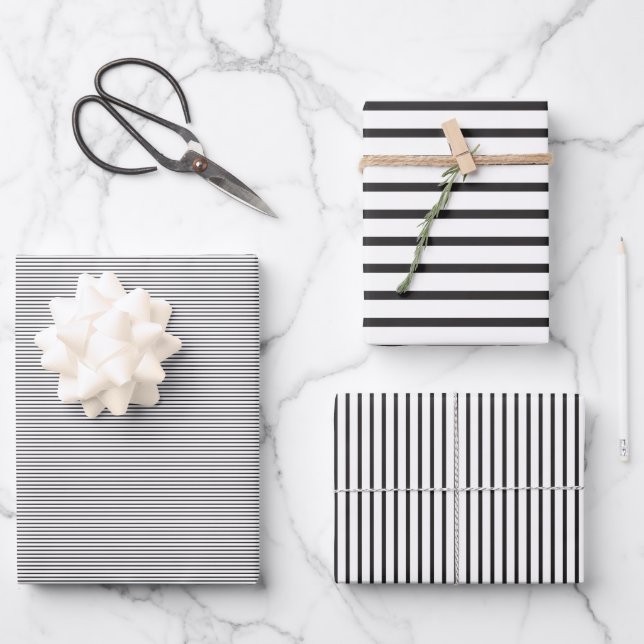Simple Sleek Black and White Stripes Wrapping Paper Sheet (Front)