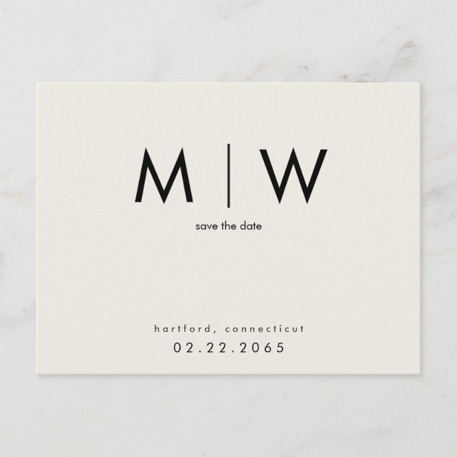 Simple & Sleek Black Monogram Beige Save the Date  Postcard (Front)