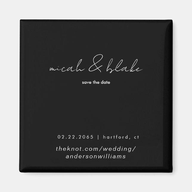 Simple & Sleek Black Wedding Save the Date Magnet (Front)
