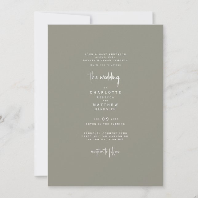Simple & Sleek Both Sets Parents Khaki Invitation (Front)