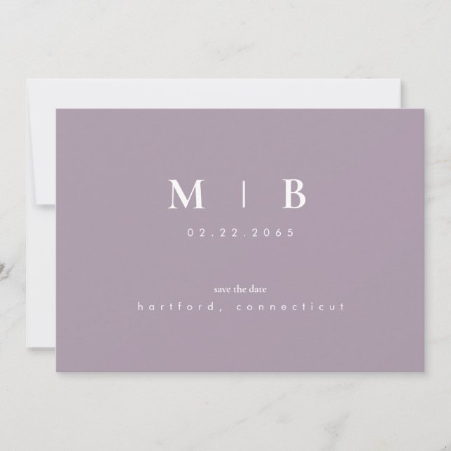 Simple Sleek Lavender Monogram Wedding Save The Da Date (Front)