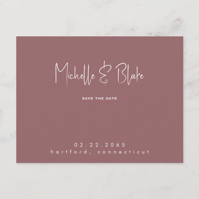 Simple & Sleek Modern Dusty Rose Wedding Save Date Postcard (Front)