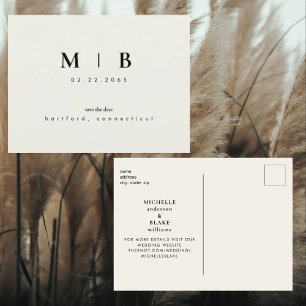 Simple & Sleek Monogram Beige Save the Date Weddin Announcement Postcard