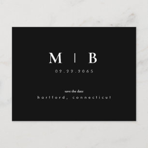 Simple Sleek Monogram Black Save the Date QR Code Postcard