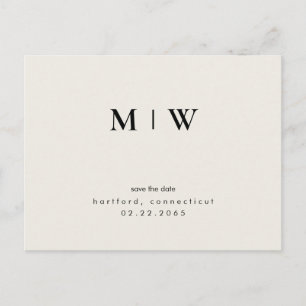Simple & Sleek Monogram Cream Save the Date Postcard