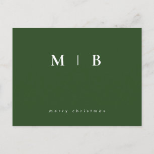 Simple Sleek Monogram Green Christmas  Postcard