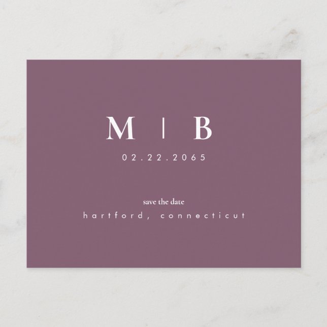 Simple & Sleek Monogram Lavender Save the Date Announcement Postcard (Front)
