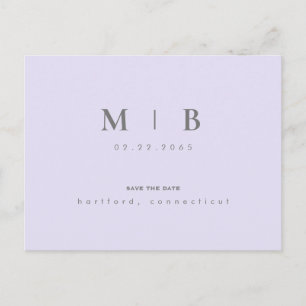 Simple & Sleek Monogram Lilac Wedding Save Date Announcement Postcard