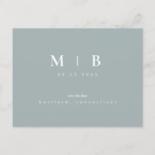 Simple & Sleek Monogram Pale SeafoamSave the Date Announcement Postcard