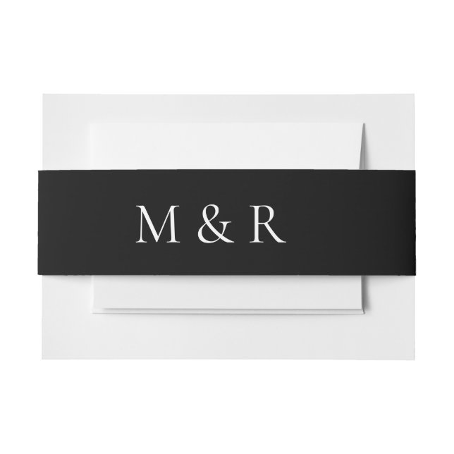 Simple & Sleek Monogram Wedding Invitation B/W Belly Band (Front Example)
