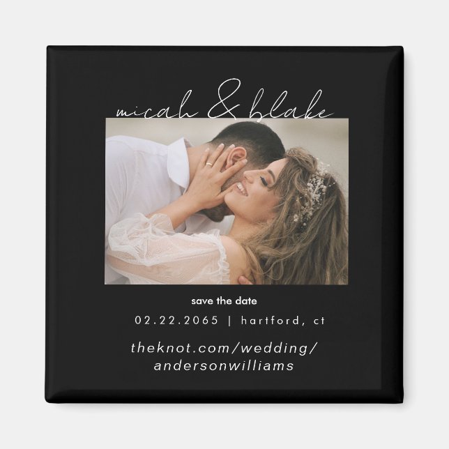Simple & Sleek Photo Black Wedding Save the Date Magnet (Front)