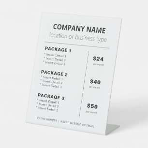 Simple Small Business Service List and Price List Pedestal Sign