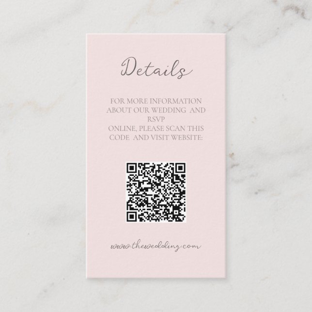 Simple Small Minimalist Misty Rose Wedding Details Business Card (Front)