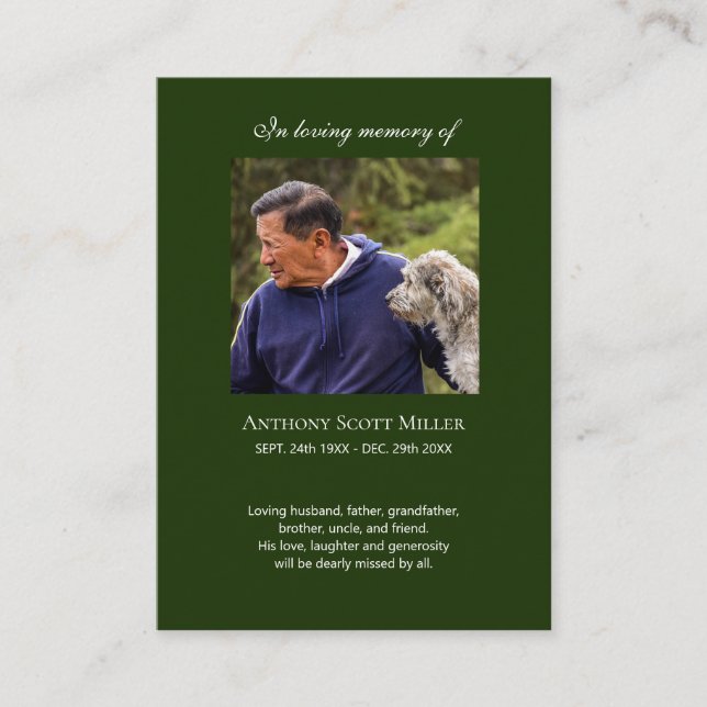 Simple small photo memorial prayer card (Front)
