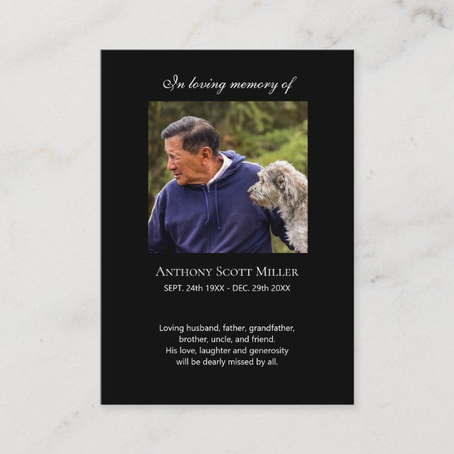 Simple small photo memorial prayer card (Front)