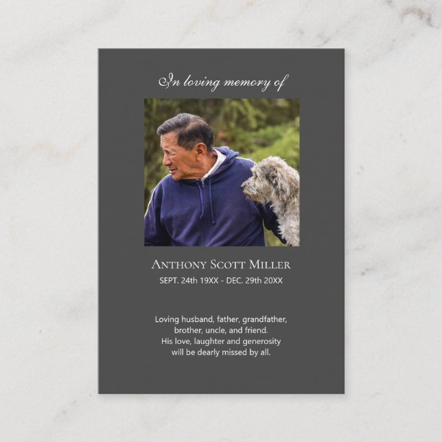 Simple small photo memorial prayer card (Front)