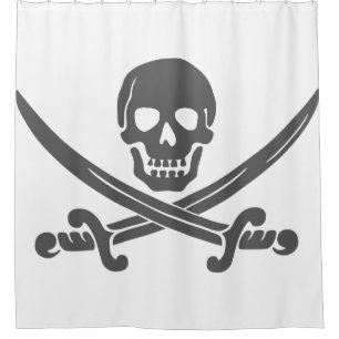 Simple Smiling Pirate Skull with Crossed Swords Shower Curtain