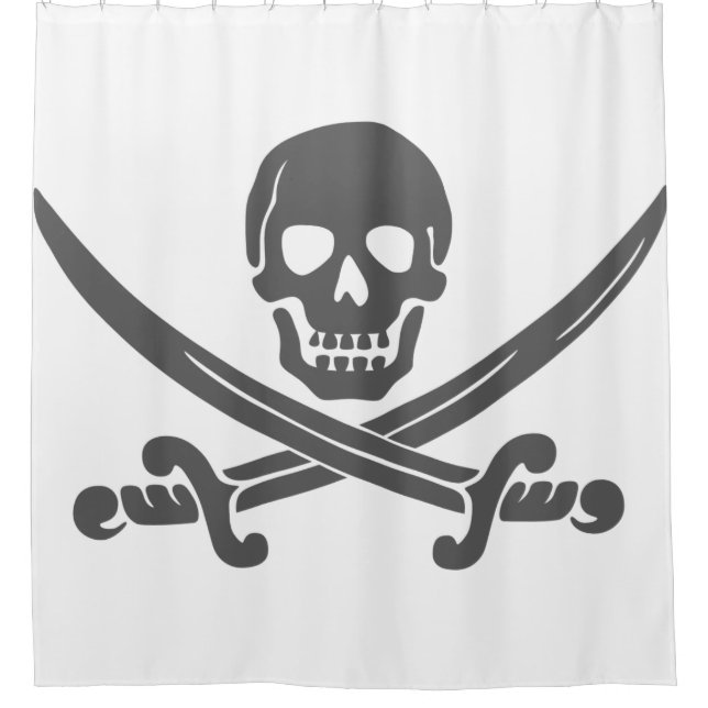 Simple Smiling Pirate Skull with Crossed Swords Shower Curtain (Front)