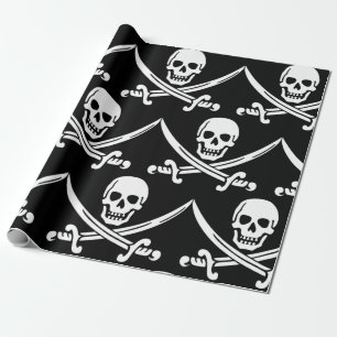 Simple Smiling Pirate Skull with Crossed Swords Wrapping Paper