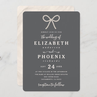 Simple Smoked Oyster Pearl Bow Trendy Wedding Invitation
