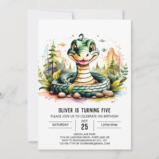 Simple Snake Children Birthday Invitation (Front)