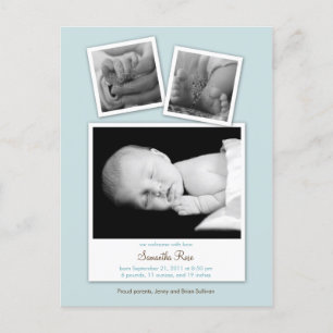 Simple Snapshots Baby Birth Announcement (Blue) Postcard