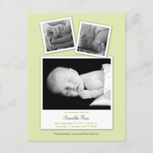 Simple Snapshots Baby Birth Announcement (Green) Postcard